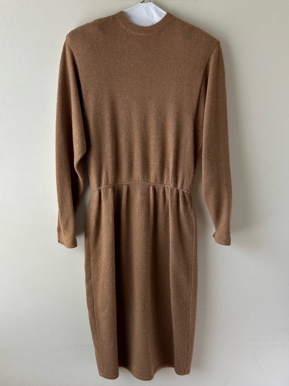 Vintage St. John Couture Midi‎ Sheath Sweater Dress Tan Camel 4